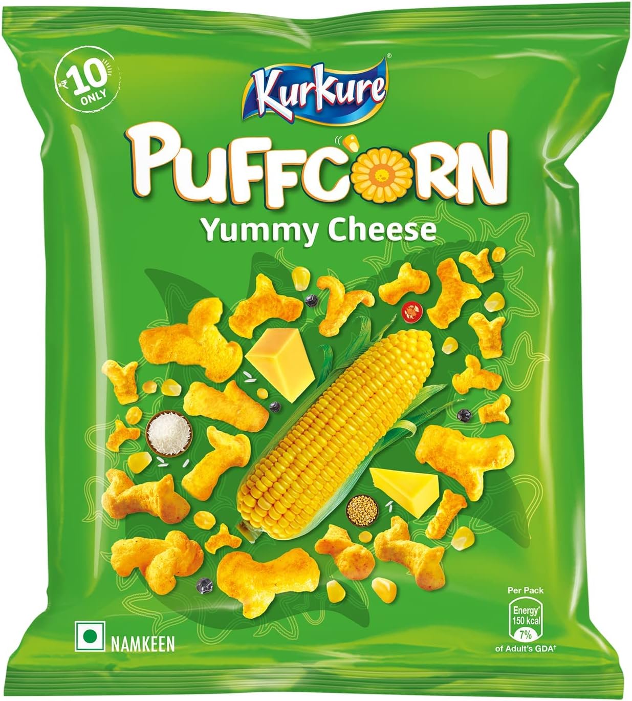 Kurkure Yummy Cheese Puffcorn Namkeen, 28g /31.2g (weight may vary)
