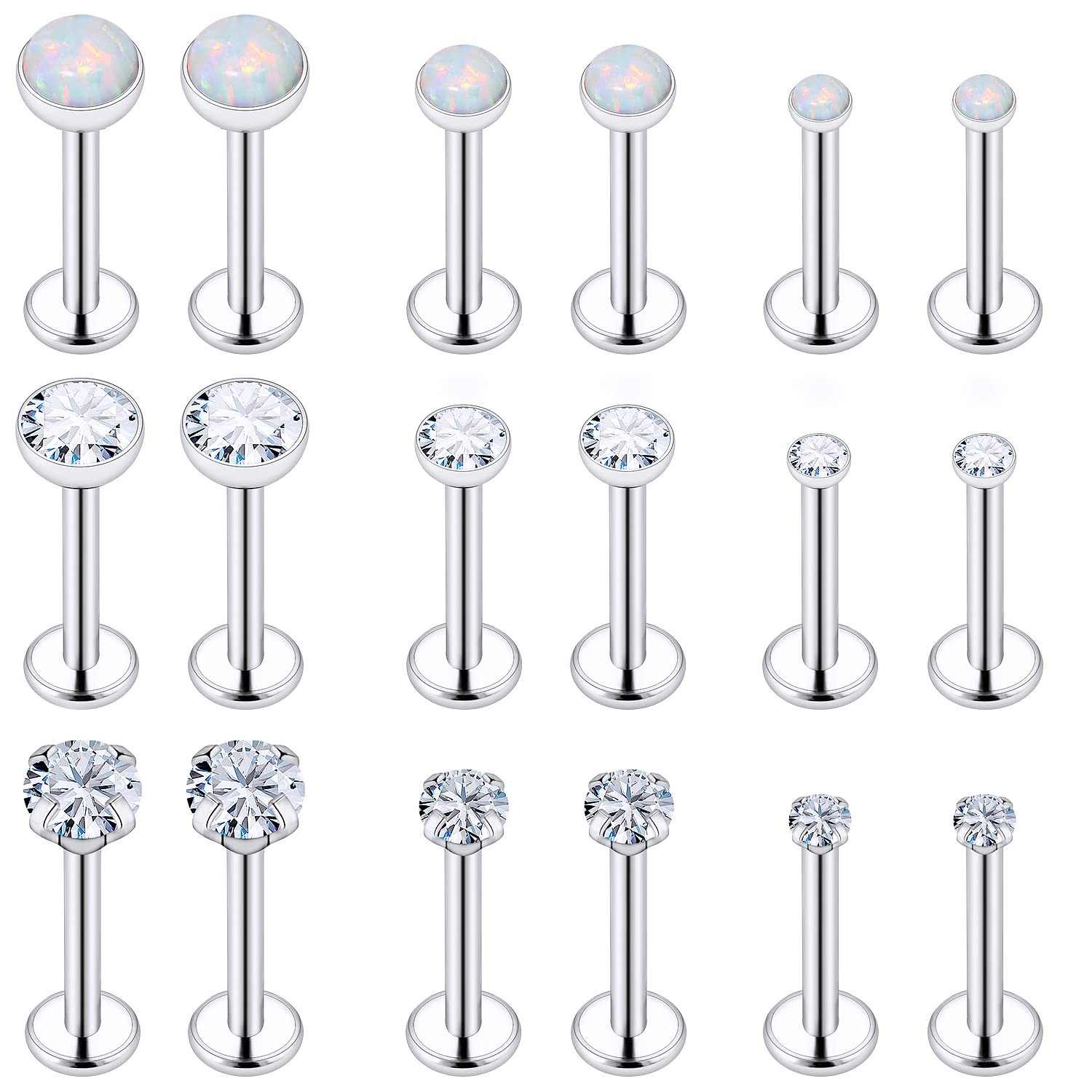 Dyknasz Opal Medusa Piercing Jewelry 16G Stainless Steel Labret Jewelry Lip Rings Snake Bite Piercing Jewelry Different Size Tragus Earrings Forward