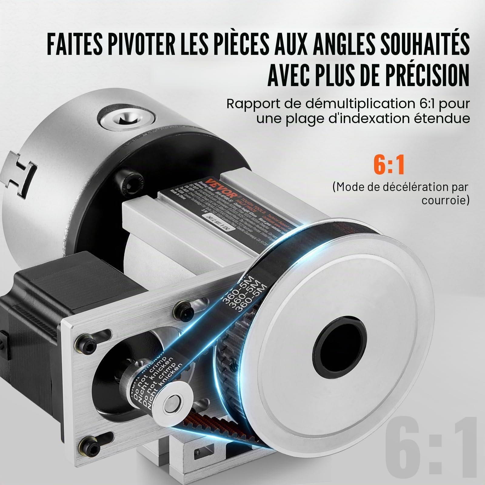 VEVOR Tête de division, mandrin à 3 mâchoires K11-100 mm, diviseur à 3 mâchoires fraiseuse CNC 4ème axe de rotation tête indexation hauteur centre 65 mm contre-pointe MT2 rapport de transmission 6:1