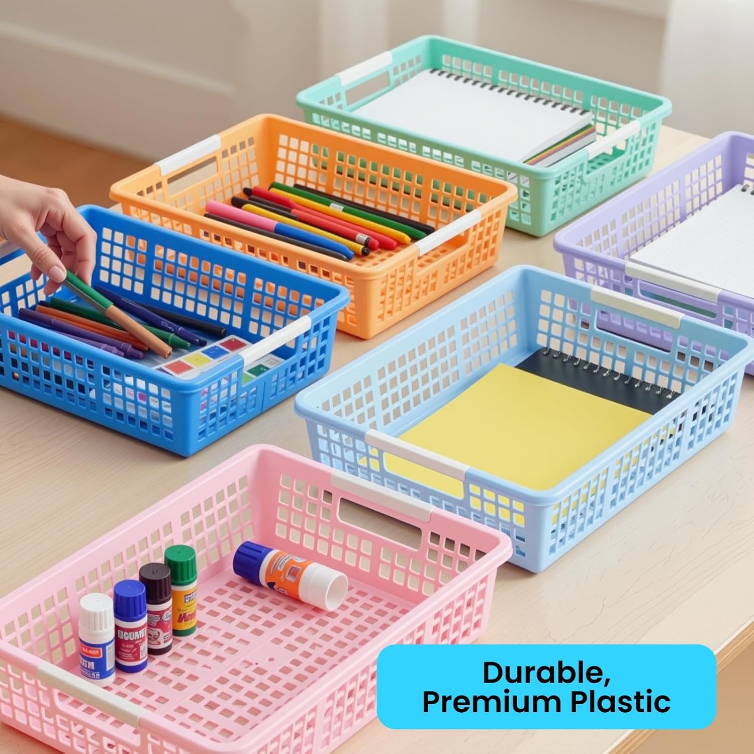 Bright Creations 6 Pack Plastic Turn In Paper Tray Organizer, Teacher Basket, School Paper Organizer Storage for Kids, Pastel Trays for Sorting Crafts, Classroom, Office Files and Supplies