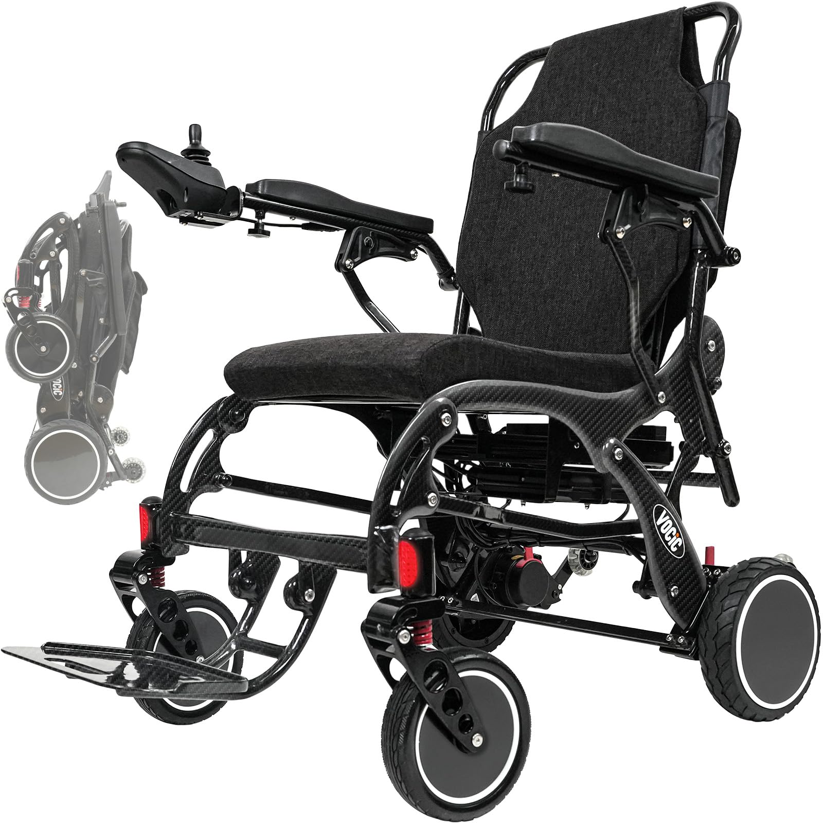VOCIC V81 Carbono Silla de ruedas electrica plegable ligera 24KG,Sillas ruedas eléctrica de doble batería,28KM electric wheelchair para todos los terrenos,Aprobado por la aerolínea