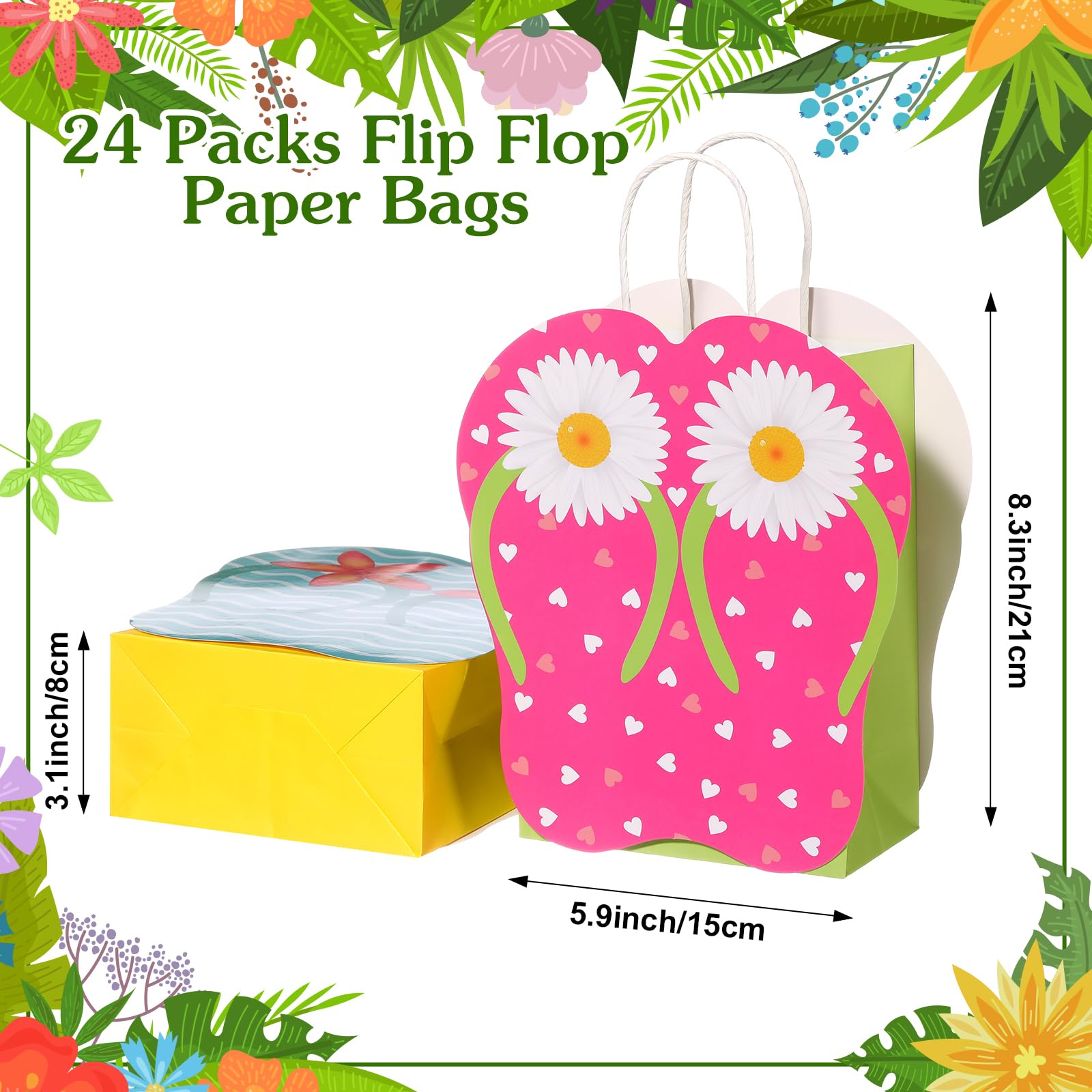 MotiMind 24 Pcs Summer Party Gift Bags Paper Beach Flip Flop Party Favor Bags with Handles Hawaii Pool Tropical Goodie Treat Gift Wrap Supplies