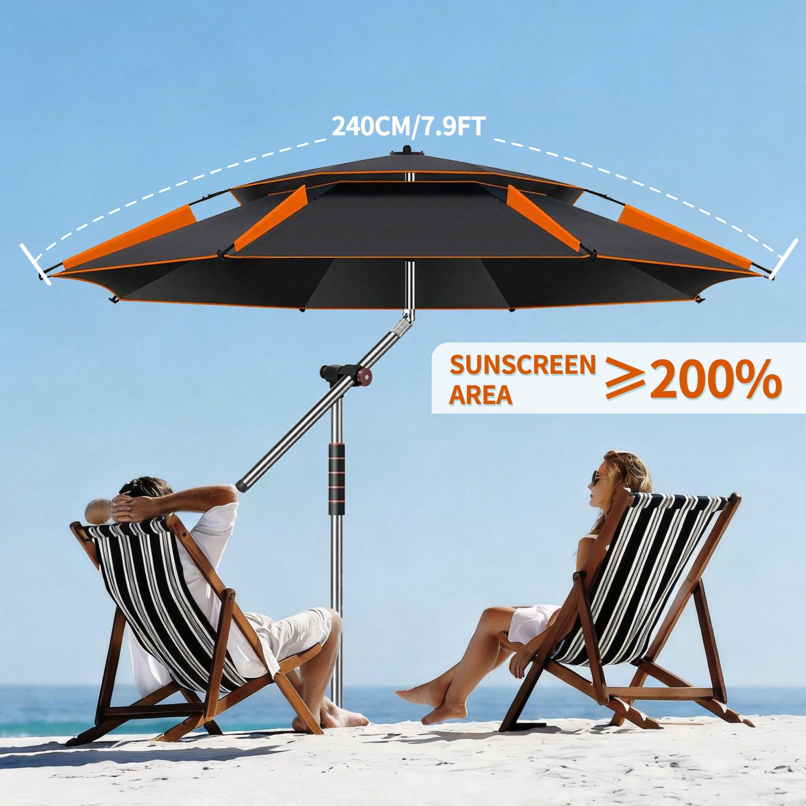 Sombrilla de 240 cm, sombrilla plegable, grande, con funda protectora para balcón, playa, 360 °, ajustable, ofrece protección impermeable y solar, verde