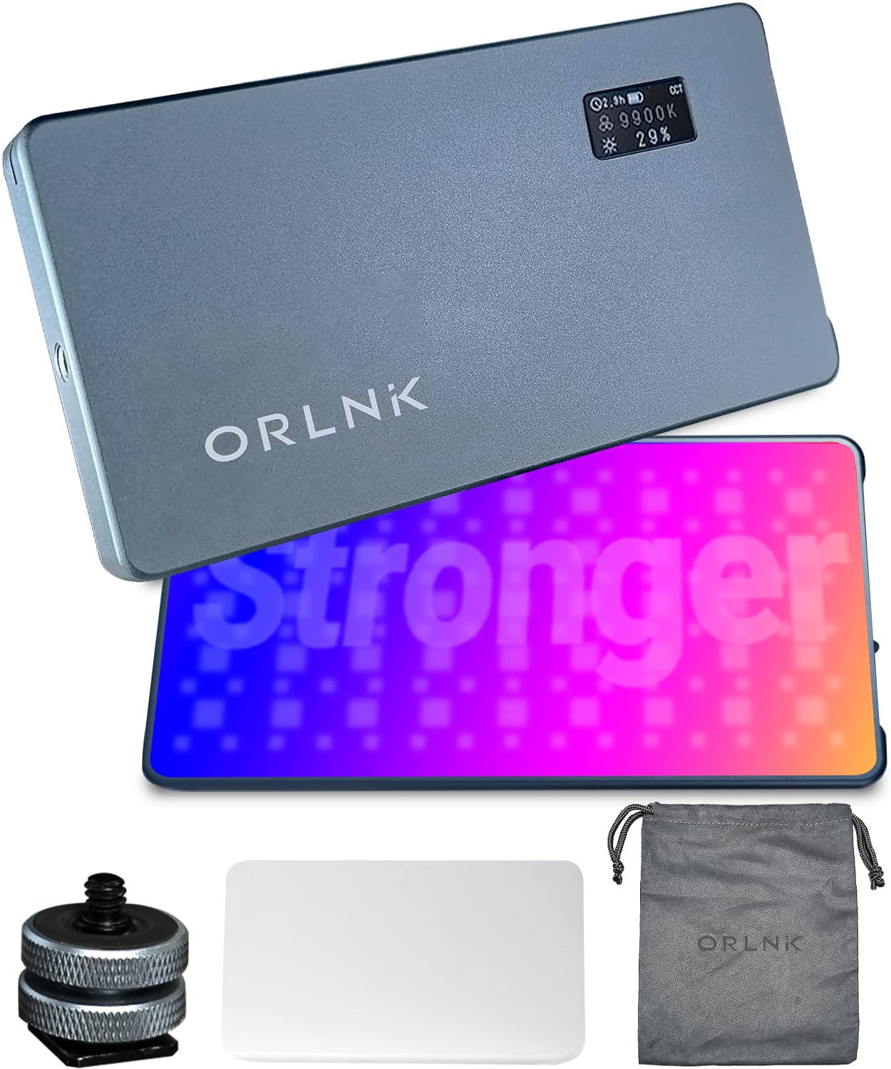 ORLN'K Luce video RGB tascabile, pannello luminoso portatile a LED da 6,5 pollici, 4000 mAh ricaricabile, CRI95+ 2500-9900K, max 10W, corpo in alluminio integrato, illuminazione foto e video (blu