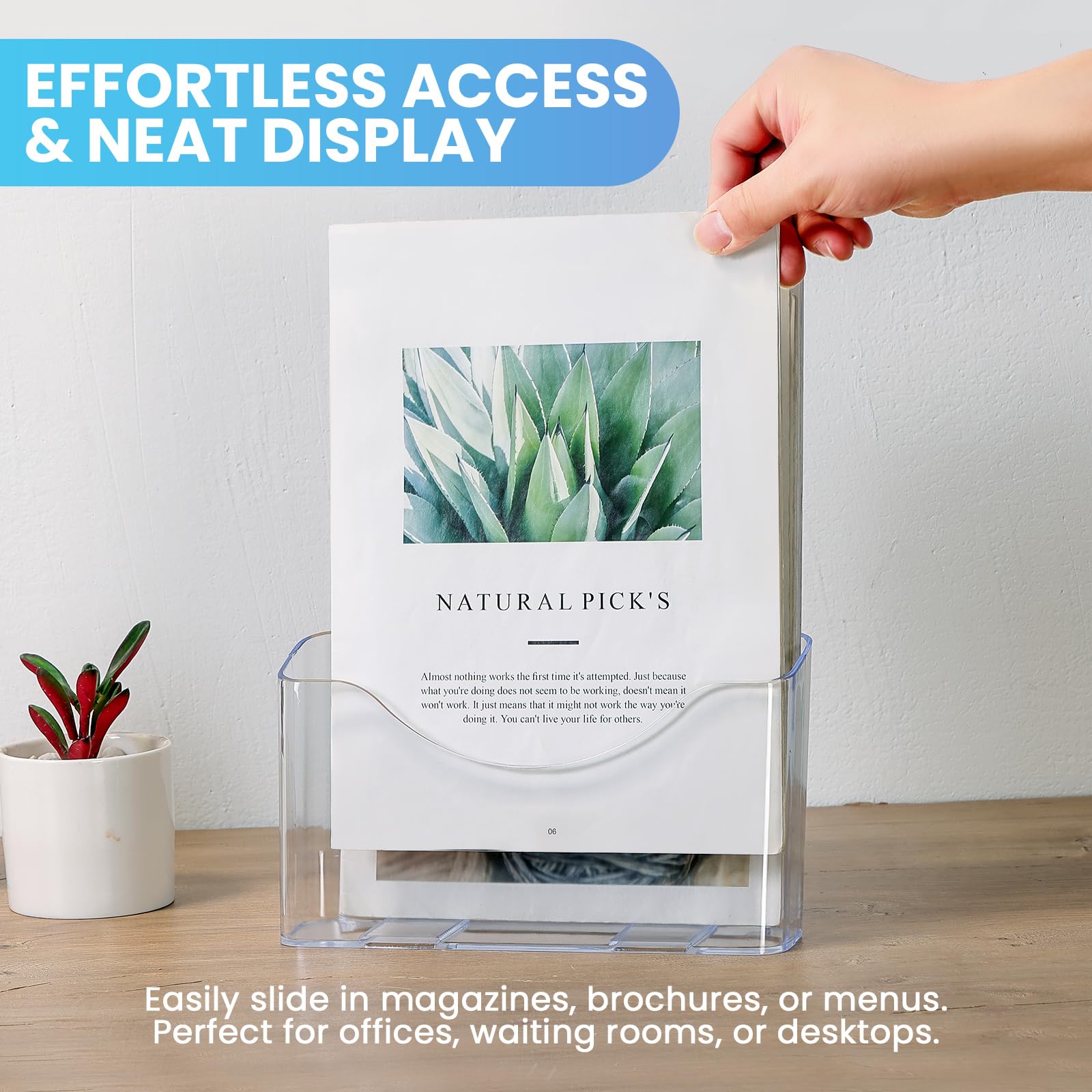 Confezione da 4 supporti per brochure, 21,6 x 27,9 cm, supporto per letteratura in acrilico trasparente, espositore per carte di credito e opuscoli, supporto per volantini, supporto da parete
