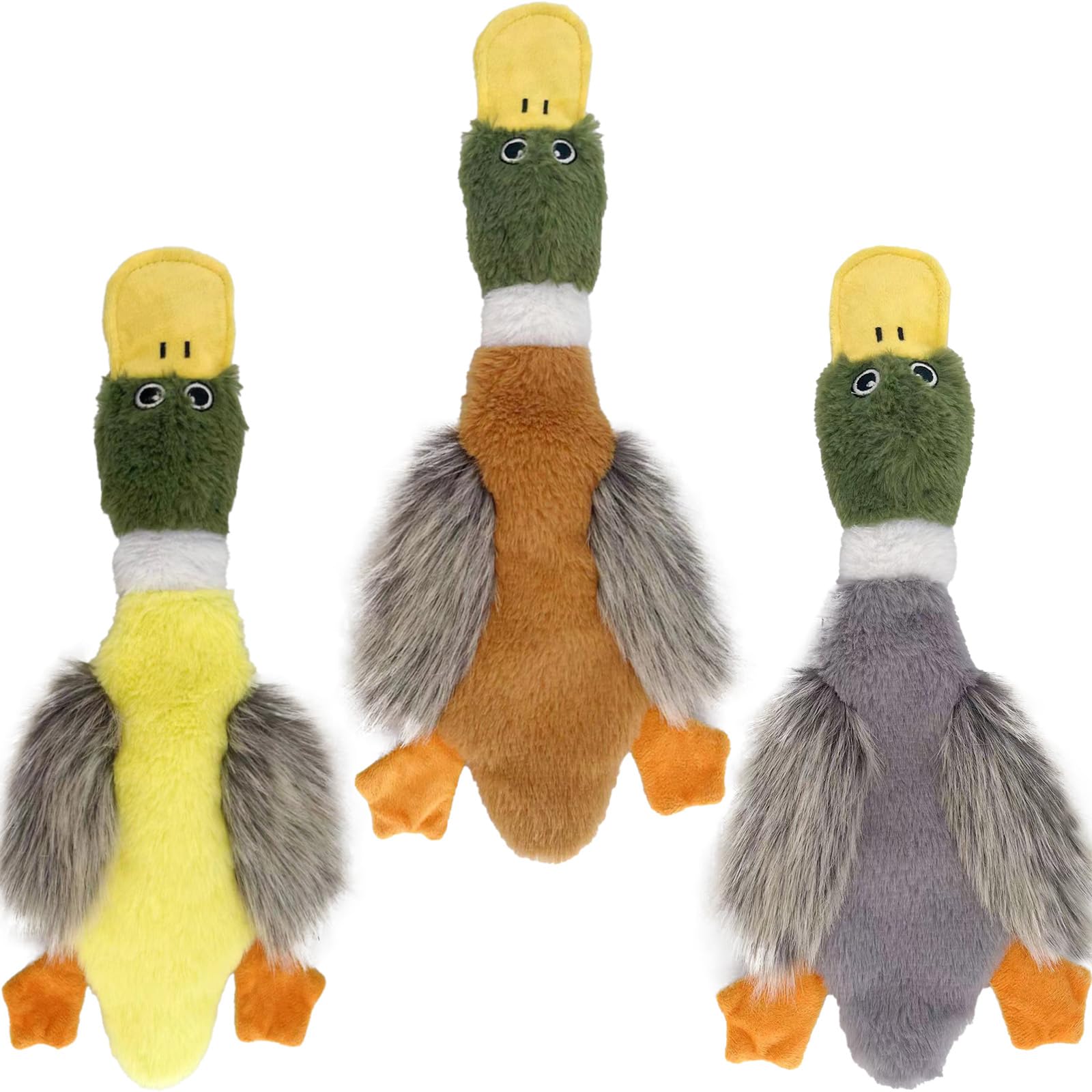 AIMETING No Stuffing Toys 3 Pack, Squeaky Dog Toys for Large Dogs, Plush Toys for Aggressive Chewers, Indestructible Crinkle Paper Duck Dog Toy, Puppy