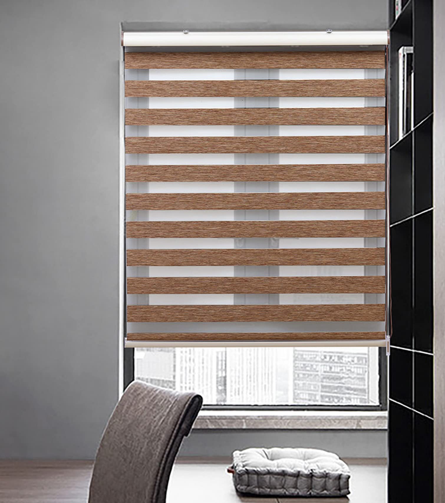 Stores enrouleurs occultants sur mesure jour et nuit double tissu translucide et occultant pour fenêtres et portes, installation facile (70 x 120 cm)