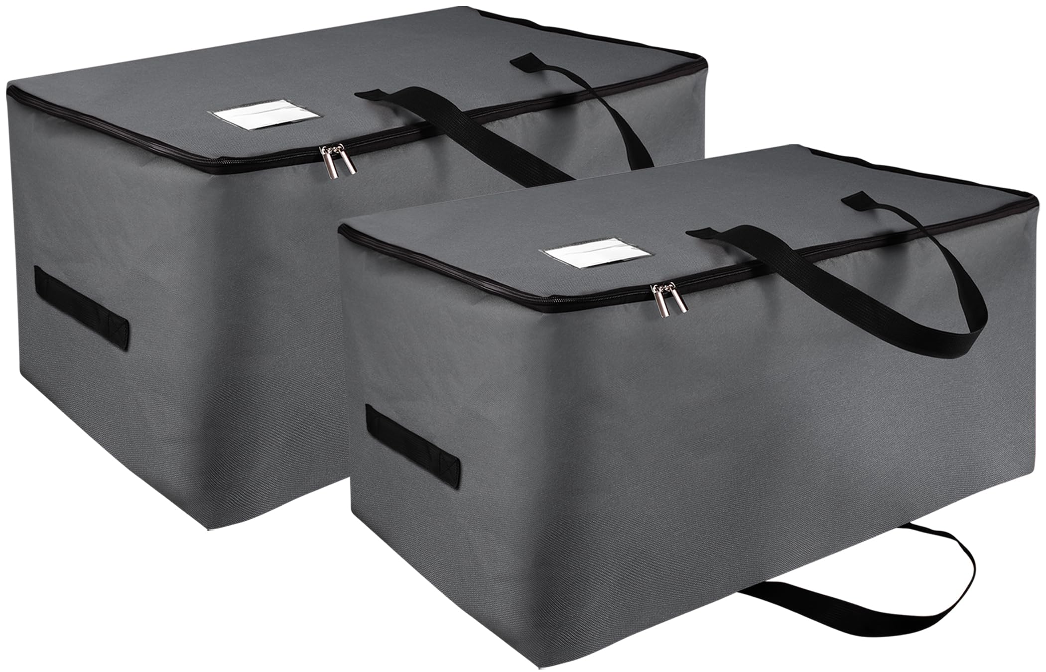 IHOMAGIC 2Pack Underbed Storage Box with Lid, 105L Big Clothes Storage Bags With Zips and Handles, Strong Moving Boxes Thick Fabric Packing Boxes, Bedding Storage Bags for Nursery, Dorm,Loft,Dark Grey