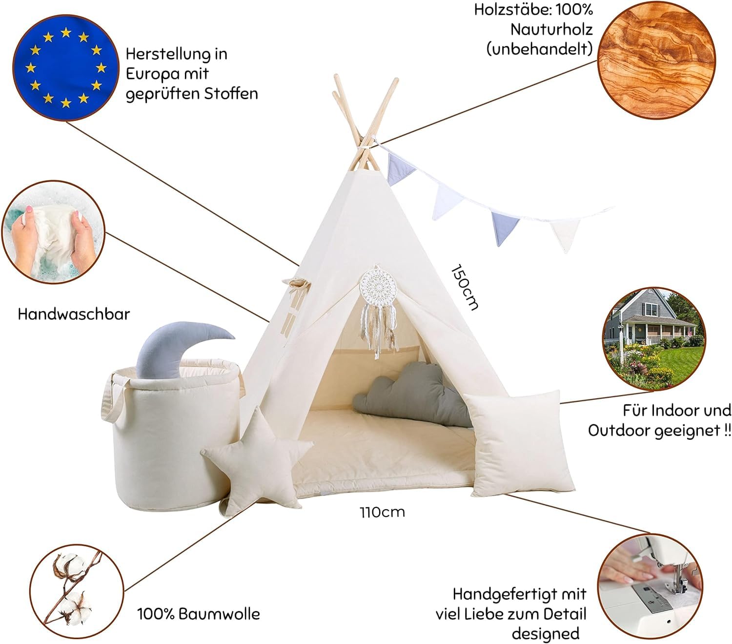 Children's Teepee Teepee Set for Children Toy Indoor Outdoor Play Tent 8 Elements with Teepee Set Indian Teepee with Window etc. (with Accessories Milky Way) Toys
