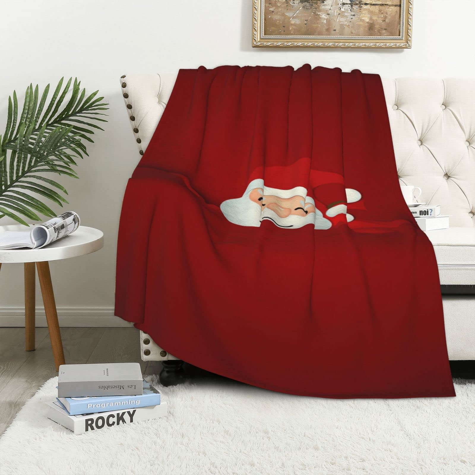 Couverture polaire thermique motif Père Noël mignon - Plaid canapé et lit doux toutes saisons