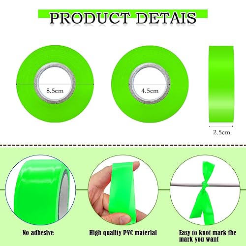 Miniatura 102 de Paquete de 10 cintas de señalización roja, rollo de marcado de neón de cinta de plástico no adhesivo, 1 pulgada x 2000 pies, cinta de marcado