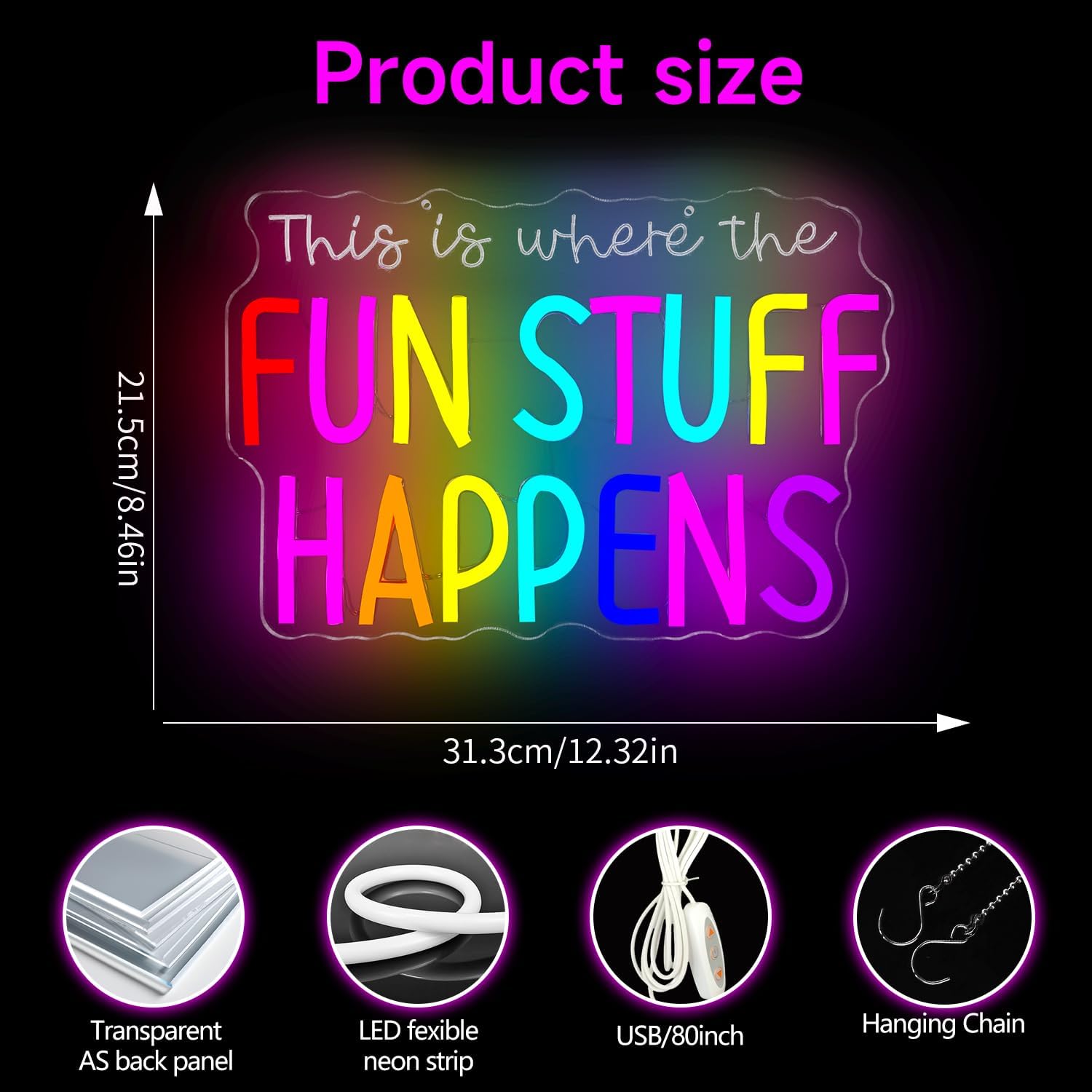This Is Where The Fun Stuff Happens Neon Sign for Wall Decor Kids Playroom Led Signs Dimmable Playroom Wall Art Neon Light Up Sign for Kids Game Room Nursery Toddler Bedroom Decoration