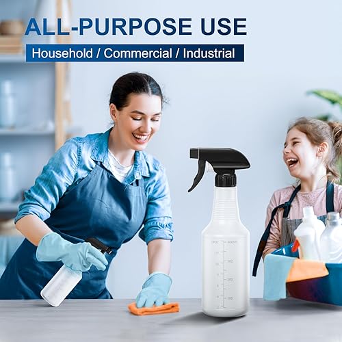 Miniatura 9 de Veco Botella de spray (paquete de 5, 16 onzas) con medidas y boquilla ajustable (modo de niebla y corriente), botellas de plástico de polietileno de