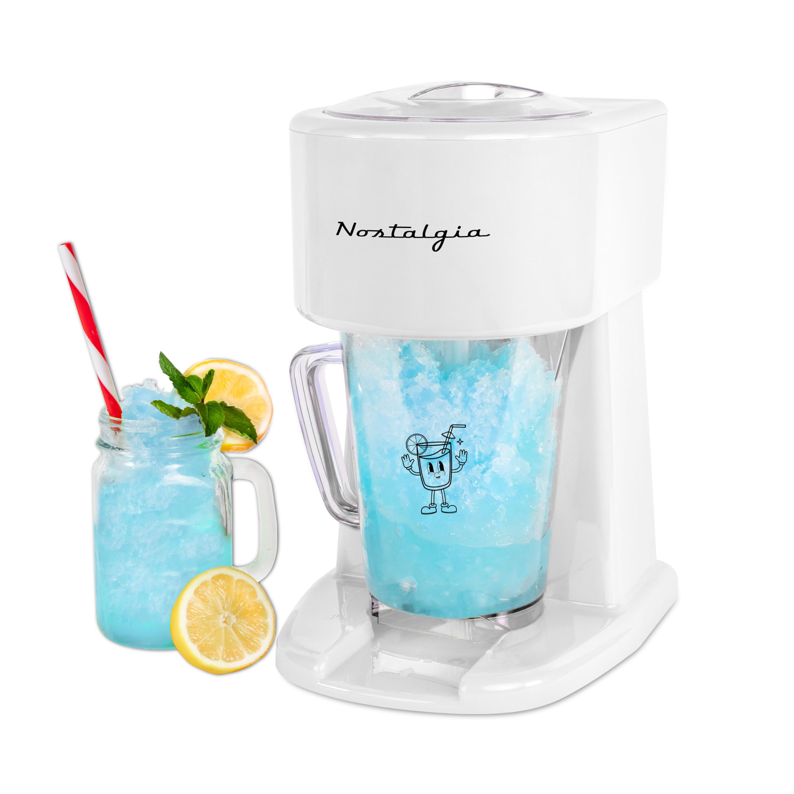 Nostalgia Station de conservation glacée rétro de 40 oz - Machine à granités et rasoir à glace avec mélange automatique pour soda, cocktails et margaritas - Utilisation facile et sûre - Blanc