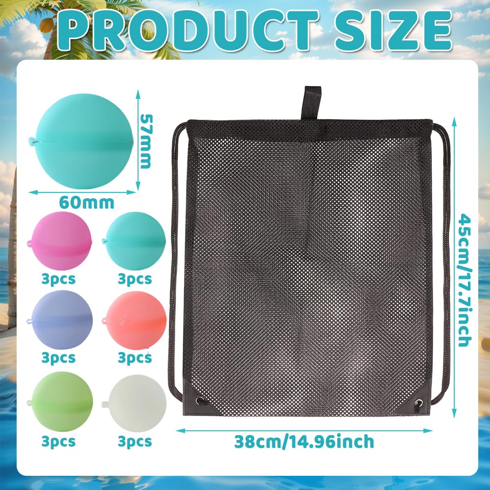 Palloncini d'acqua riutilizzabili, Borsa con rete, palloncini d'acqua colorati per giochi d'acqua per bambini feste estive all'aperto-18pcs