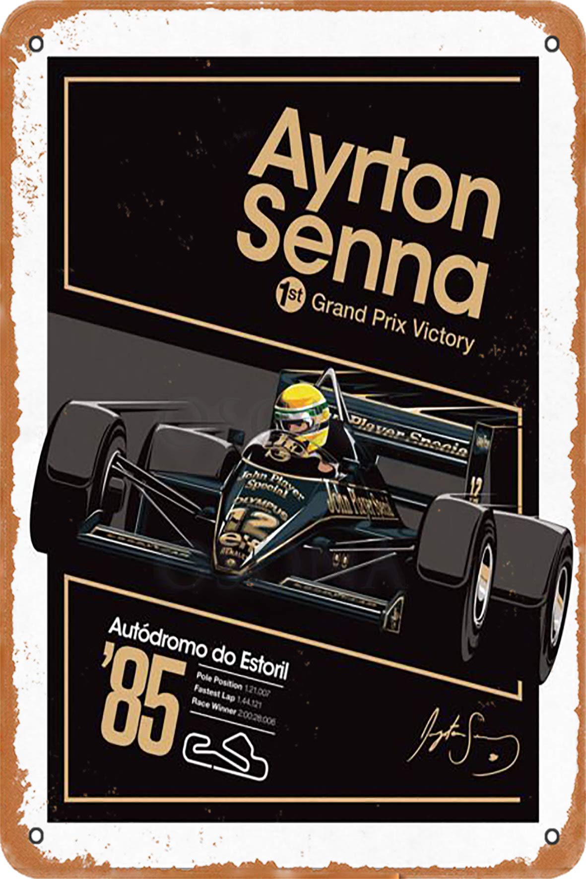 OSONA Racing Series Illustration Ayrton Senna Grand Prix Victory Retro Nostalgic Art Traditional Rust Color Tin Logo Advertising Striking Wall Decoration Gift