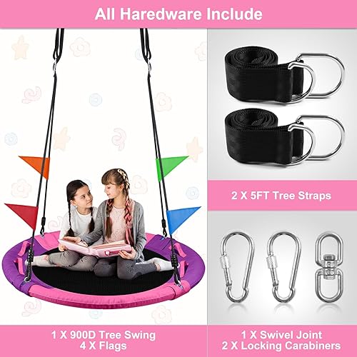 Miniatura 5 de Odoland Columpio para árbol de platillo para niños, plataforma redonda de 40 pulgadas para jugar al aire libre PA