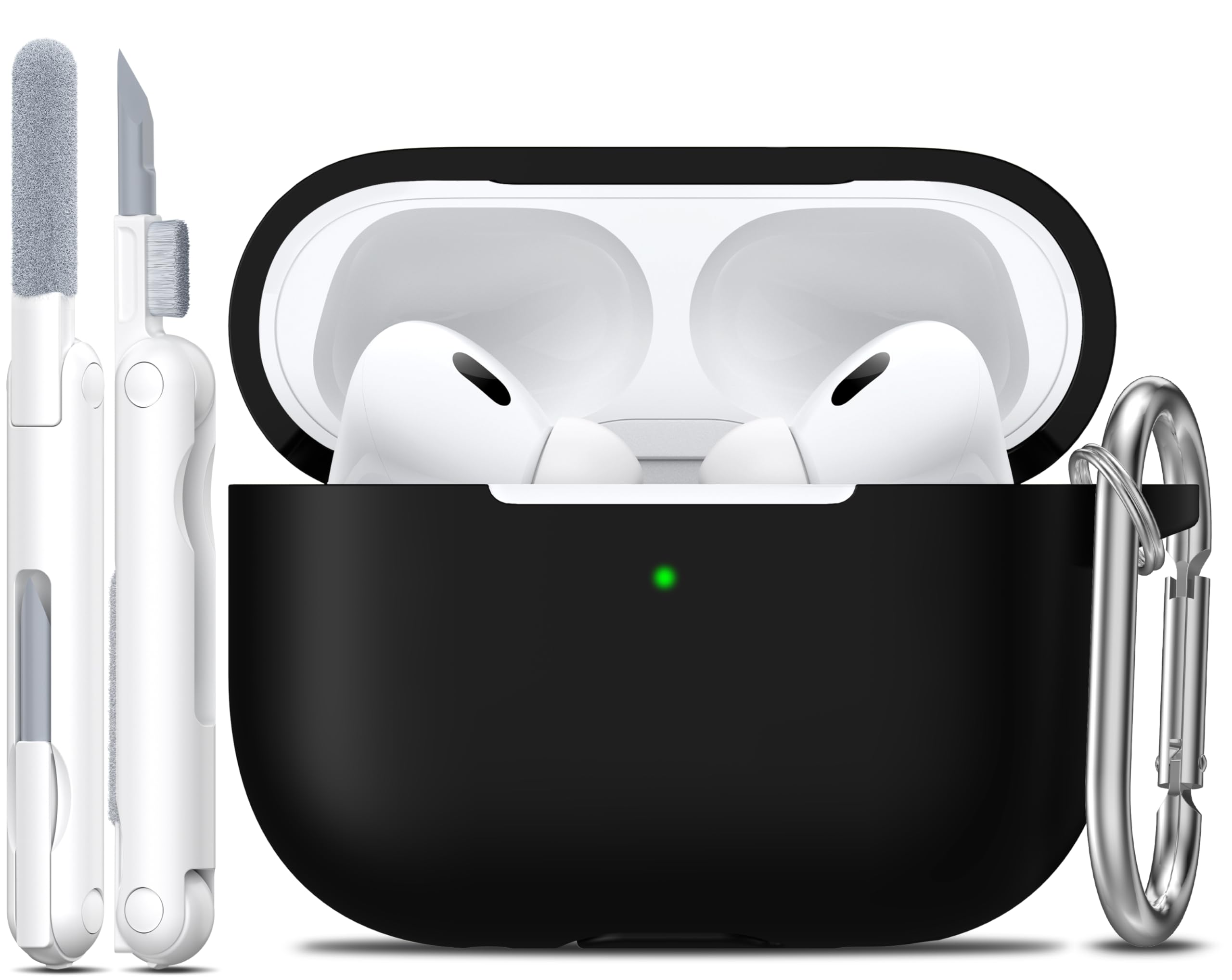 R-fun Compatible with AirPods Pro 2nd/1st Generation Case with Cleaning kit,Full Protective Silicone Compatible with Apple AirPods Pro 2023/2022/2019 Charging Case,Front LED Visible,Black