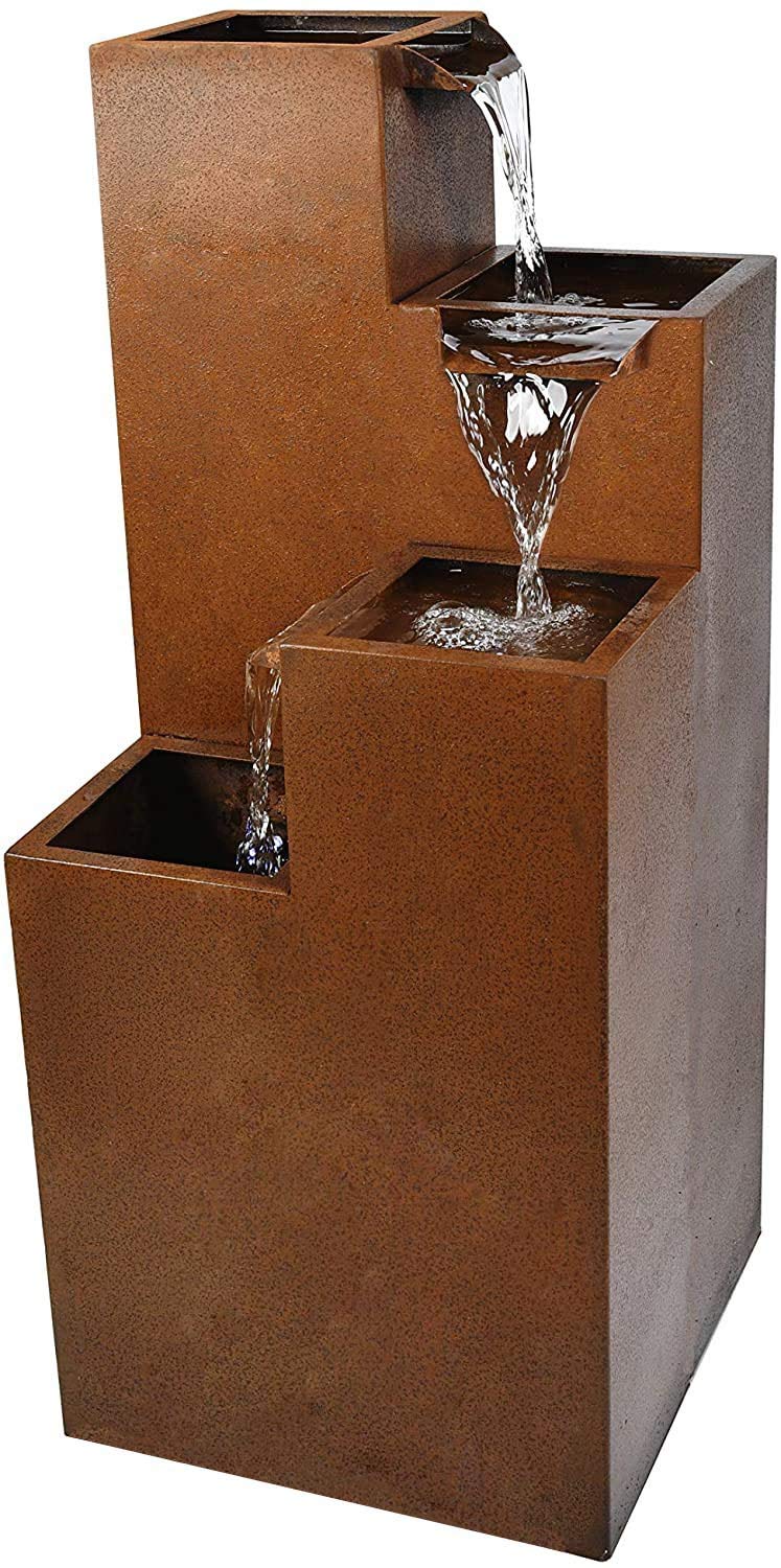 Köhko Ribero-XL - Fuente de acero corsten con iluminación LED, fuentes de agua para exterior e interior, fuente de jardín, fuente de interior, fuente de interior, fuente de interior, fuente de