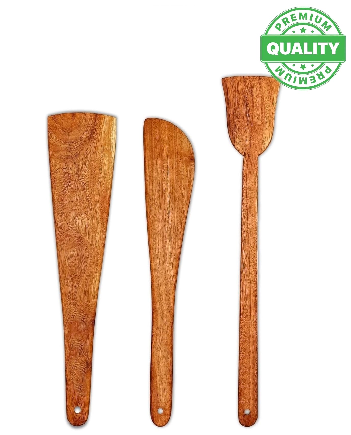 Flavoma Natural Wooden Spoon Set of 3 | Flip/Spatula/Ladle for Cooking | Dosa/Roti/Chapati | Kitchen Tools | No Harmful Polish | Handmade | Naturally Non-Stick Cookware | Sheesham/Neem Wood 3
