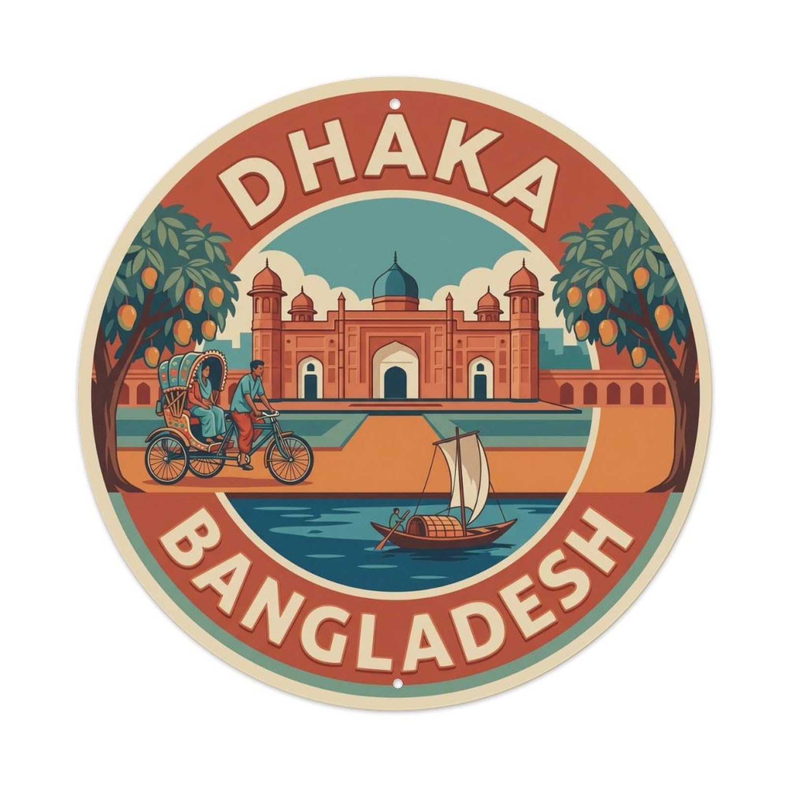 Yrnq 8X8inch Vintage Style Vintage Travel Dhaka Bangladesh Fort Metal Tin Sign