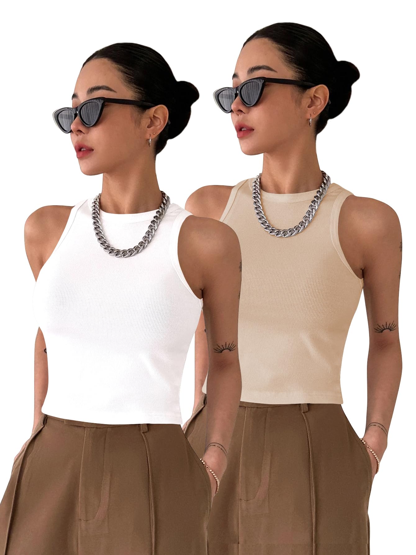 toochki Tops for Women Crop Top for Women's Tank Activewear Tee Sports Western Casual Cotton Camisole Pack of 2 Combo-picture-19