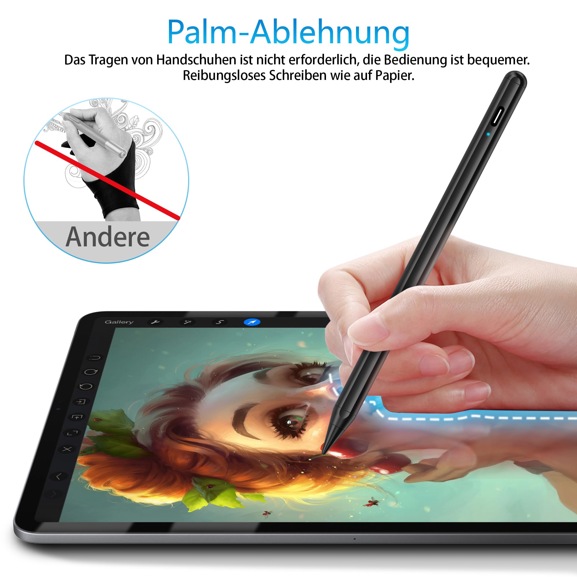 Penna Stilo per iPad 2018-2022, DARLYOR Stilo dell'iPad 2a Generazione con Rifiuto di Palmo, Sensibile all'inclinazione, Pennino Magnetico per iPad 6/7/8/9/10/Air 3/4/5/Mini 5/6/Pro 11/Pro12.9-Nero