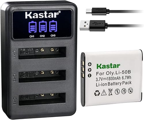 Kastar Paquete de 1 batería y cargador USB triple LCD compatible con Pentax Optio RZ18, Megazoom X70, Optio WG-1, WG-1 GPS, Optio WG-2, WG-2 GPS,