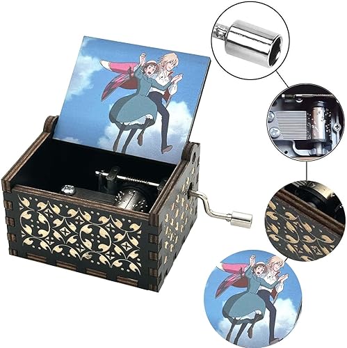 Miniatura 4 de Pursuestar HowlMoving Castle-Merry Go Round of Life - Caja de música de madera, manivela grabada, regalo musical vintage para fanáticos del anime