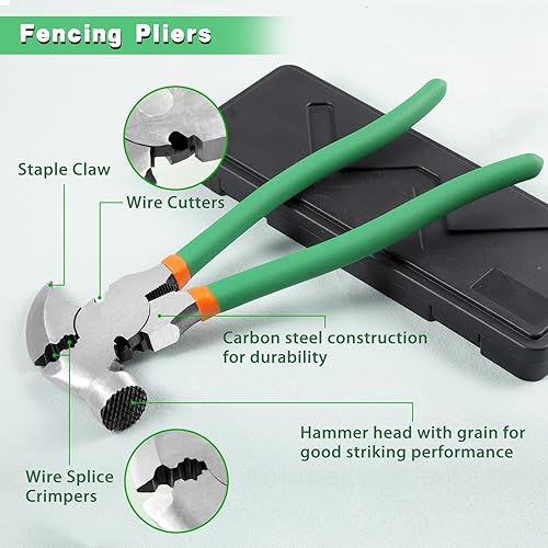 Miniatura 2 de Alicates de esgrima de 10.5 pulgadas con 2 cortadores de alambre, herramienta de valla multiusos, alicates de torsión de alambre, extractor de uñas,