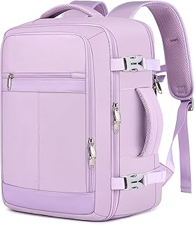 Travel Backpack for Women, 25L TSA Carry On Backpack Airline Approved | 15.6" Laptop Back Pack Flight Approved with Water Bottle Pocket,Lightweight Work Back pack for Weekend Business, Light Purple