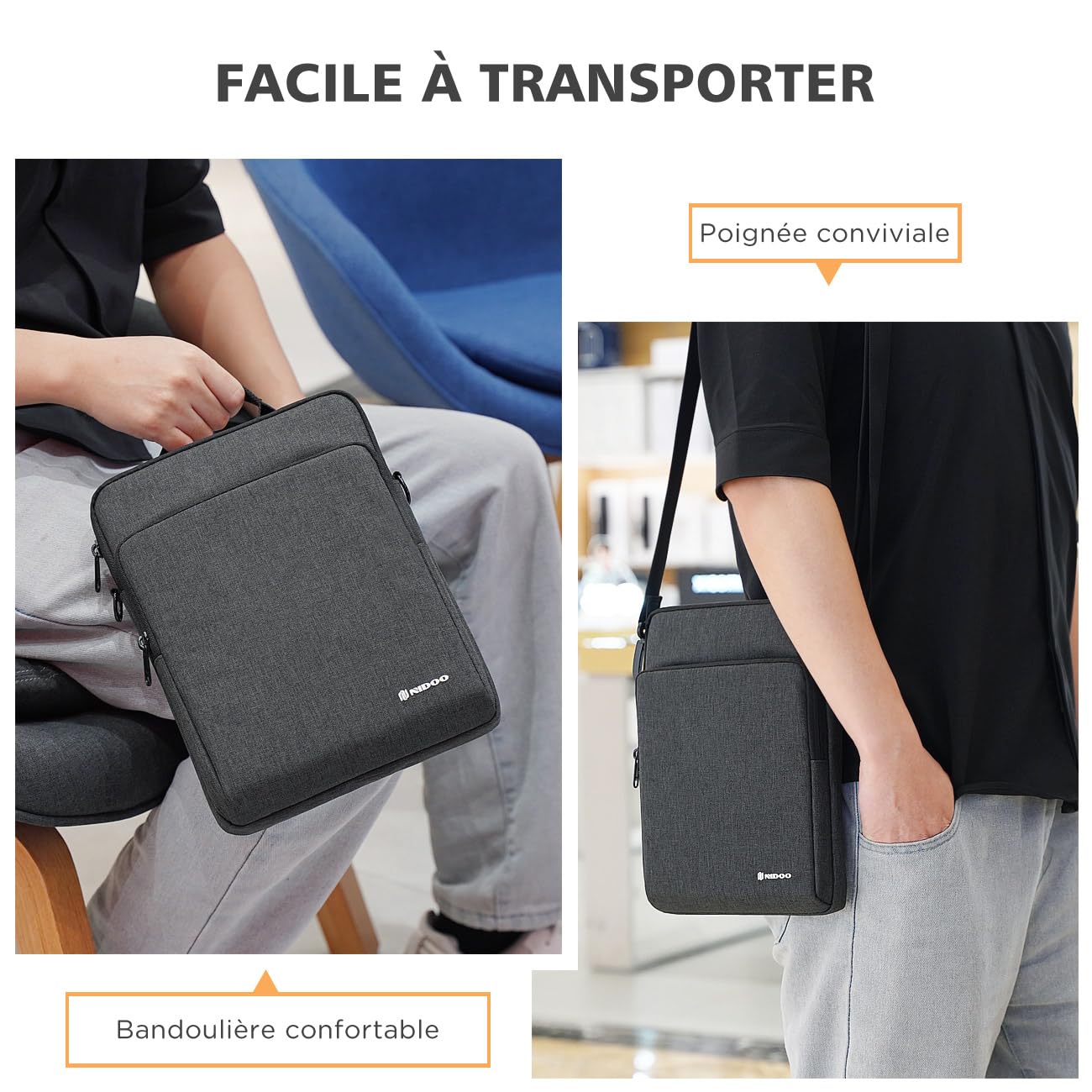 NIDOO 13,3 Pouces Sac à Bandoulière Sacoche Ordinateur Portable Sac à Main Pochette de Protection pour 13" 13.6" Macbook Air/ 14" MacBook Pro/Surface Laptop 6/ ThinkPad X13 L13 Z13 E14 T14s/ XPS 13