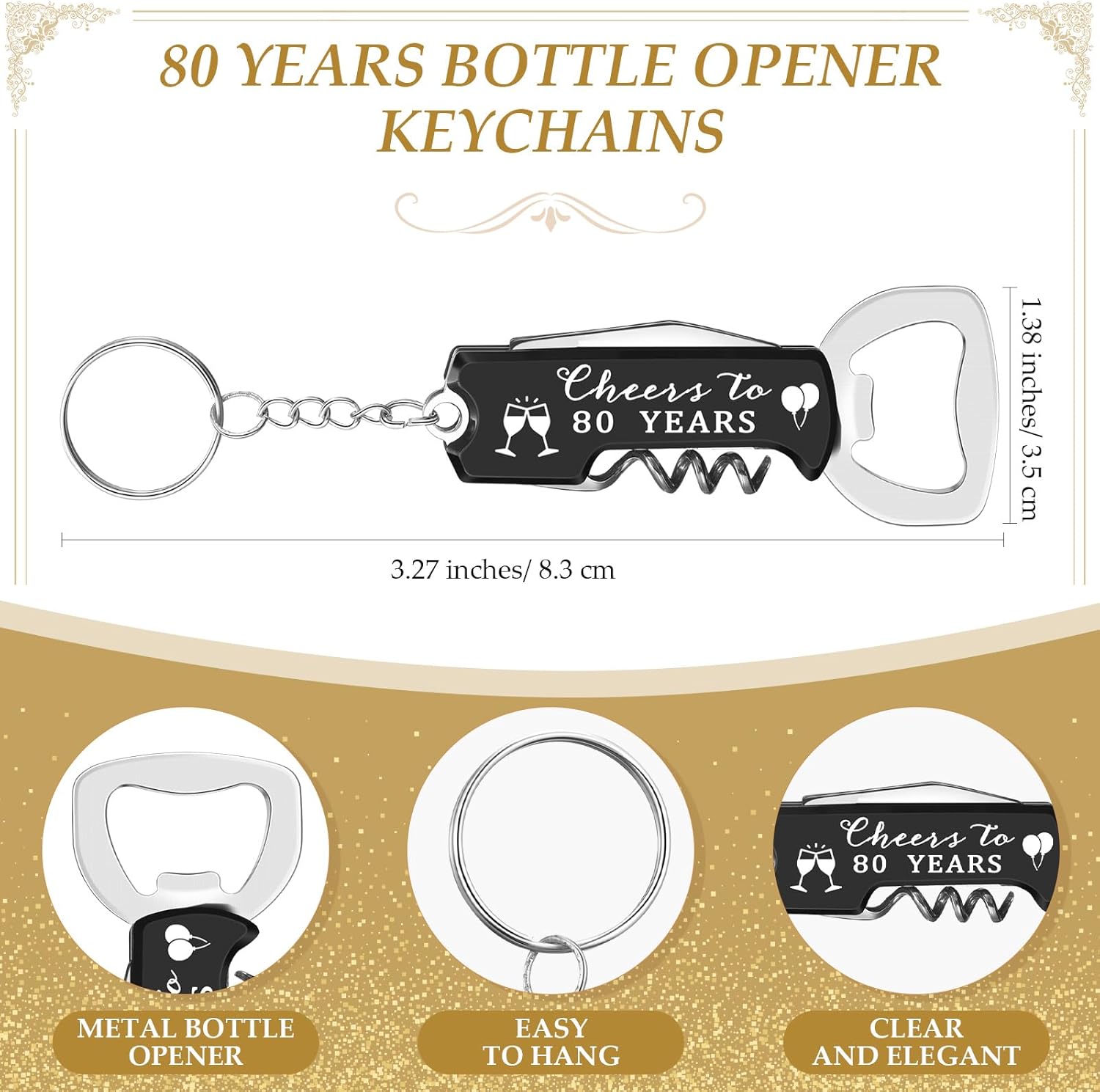 30 Set 80th Birthday Party Favors for Guests Bottle Opener Keychains Bulk Thank You Cards with Organza Gift Bags for Birthday Anniversary Souvenirs, Cheers to 80 Years - Image 2