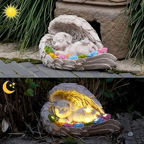 Miniatura 3 de Piedra conmemorativa para perros, piedra conmemorativa para mascotas con estatua solar de ángel, ideal para jardín o conmemoración de lápida