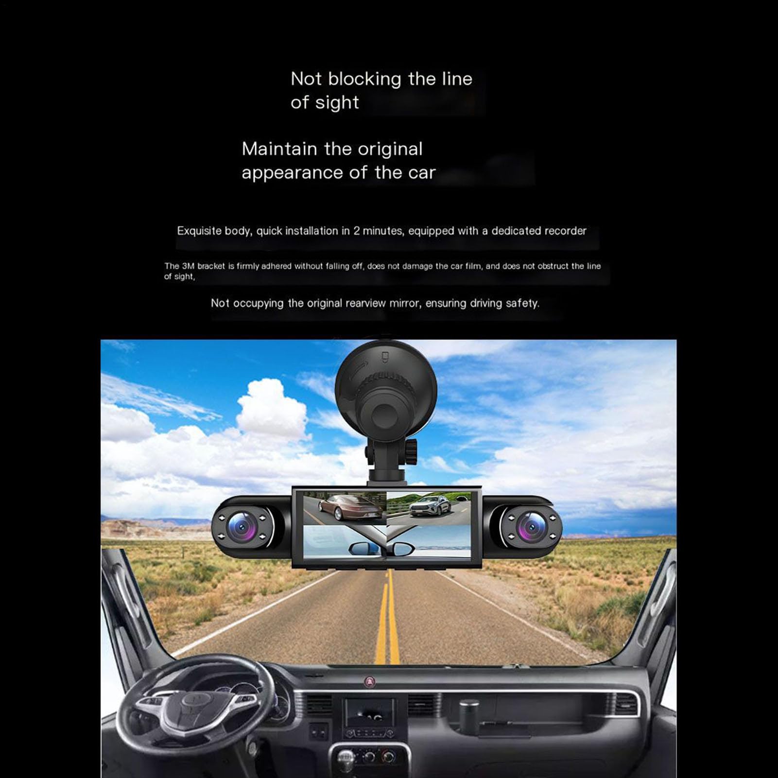 Telecamera da cruscotto a 4, registratore di guida anteriore e posteriore sinistro e destro, 1080p Full Car | Visione notturna, registrazione in loop, monitor di parcheggio, telecamera di