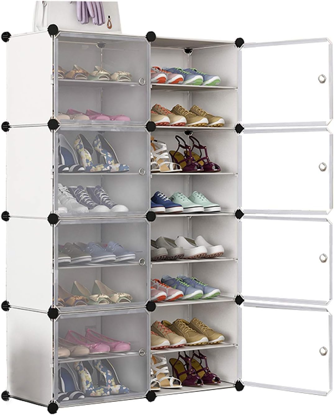 Storage Shoe Rack 2 Columns 8 Tier Plastic Withdoor Dustproof Removable 32 Pairs of Shoes Dormitory Living Room 85X32X127CM (Color : Black) (White)