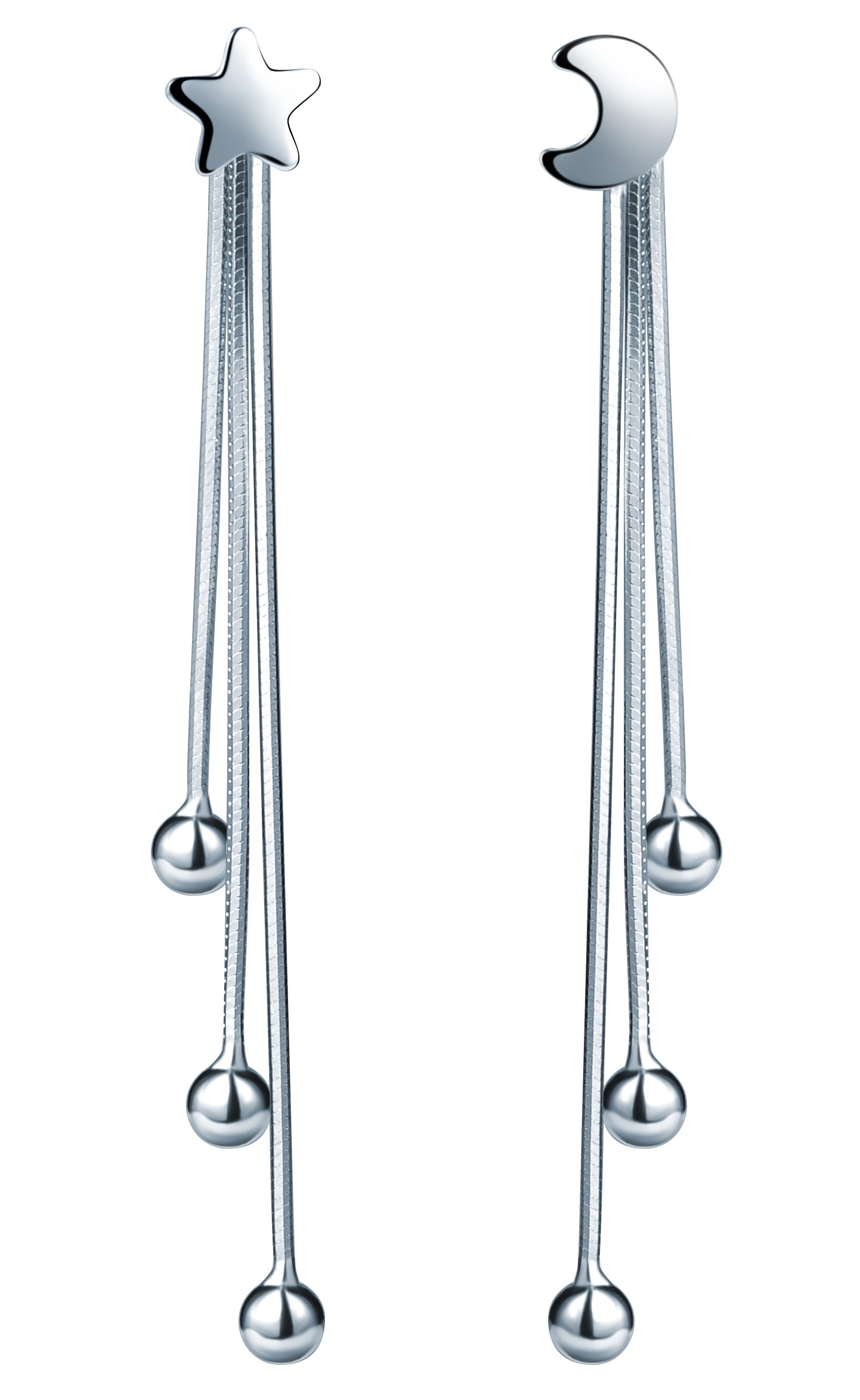 Unendlich U Infinito U Pendientes Largos para Mujeres de Plata de Ley 925 Diseño de Luna y Estrellas con 3 Borlas Drop Earring