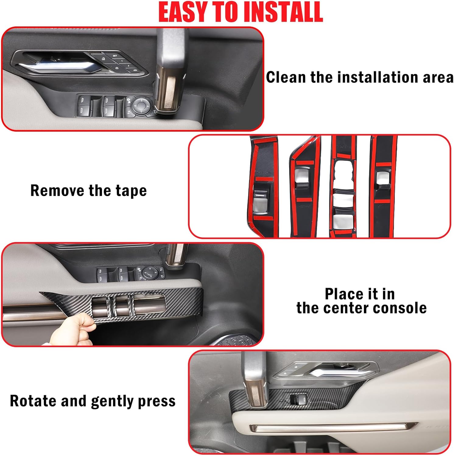 Car Window Glass Lift Button Panel Trim Cover Compatible with Hummer EV 2024 2025 Armrest Window Control Switch Frame Sticker Interior Accessories (Carbon Fiber Pattern)