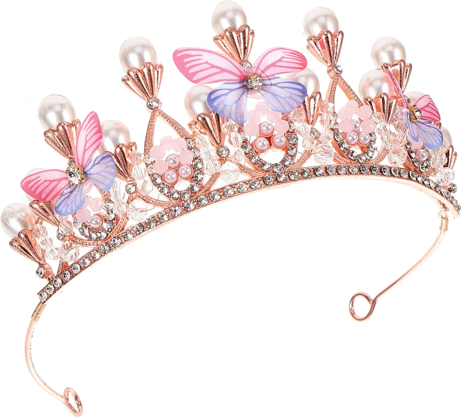 Princess Crown Wedding Headpieces Pearl Butterfly Princess Tiara Headband Girls Crown Rhinestone Wedding Bridal Prom Birthday Crowns for Girls - Image 9