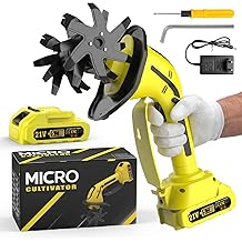 21V Cordless Tiller Cultivator, 235RPM Electric Hand Tiller with 2.0Ah Battery, 4" Tilling Width &amp; Depth, Powerful Mini Garden Tiller for Gardening, Raised Bed &amp; Soil Loosening,Yellow