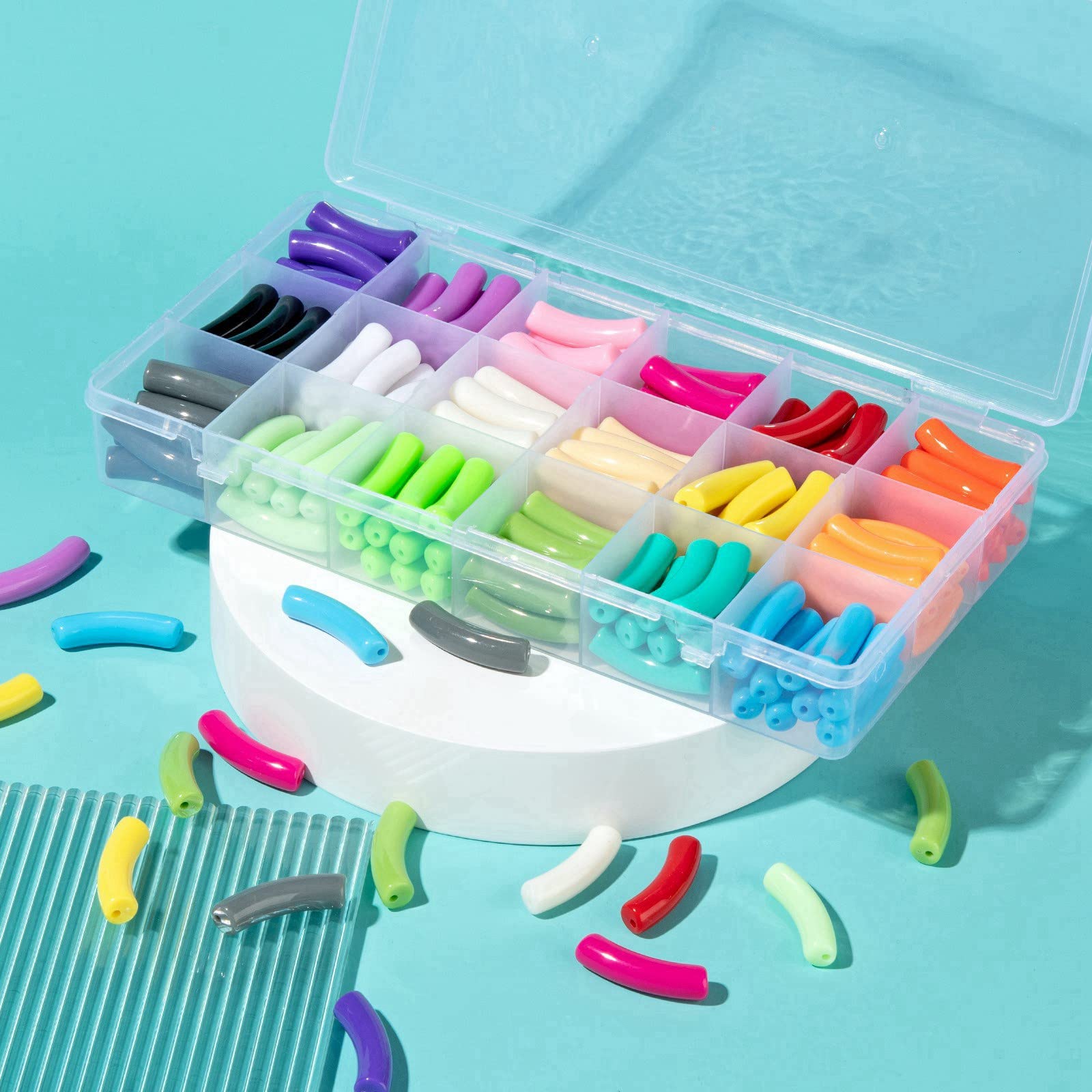 180 Perline Acriliche Opache Curve – 18 Colori – Kit Fai Da Te Per Gioielli, Collane E Bracciali – Foro 1,8 Mm