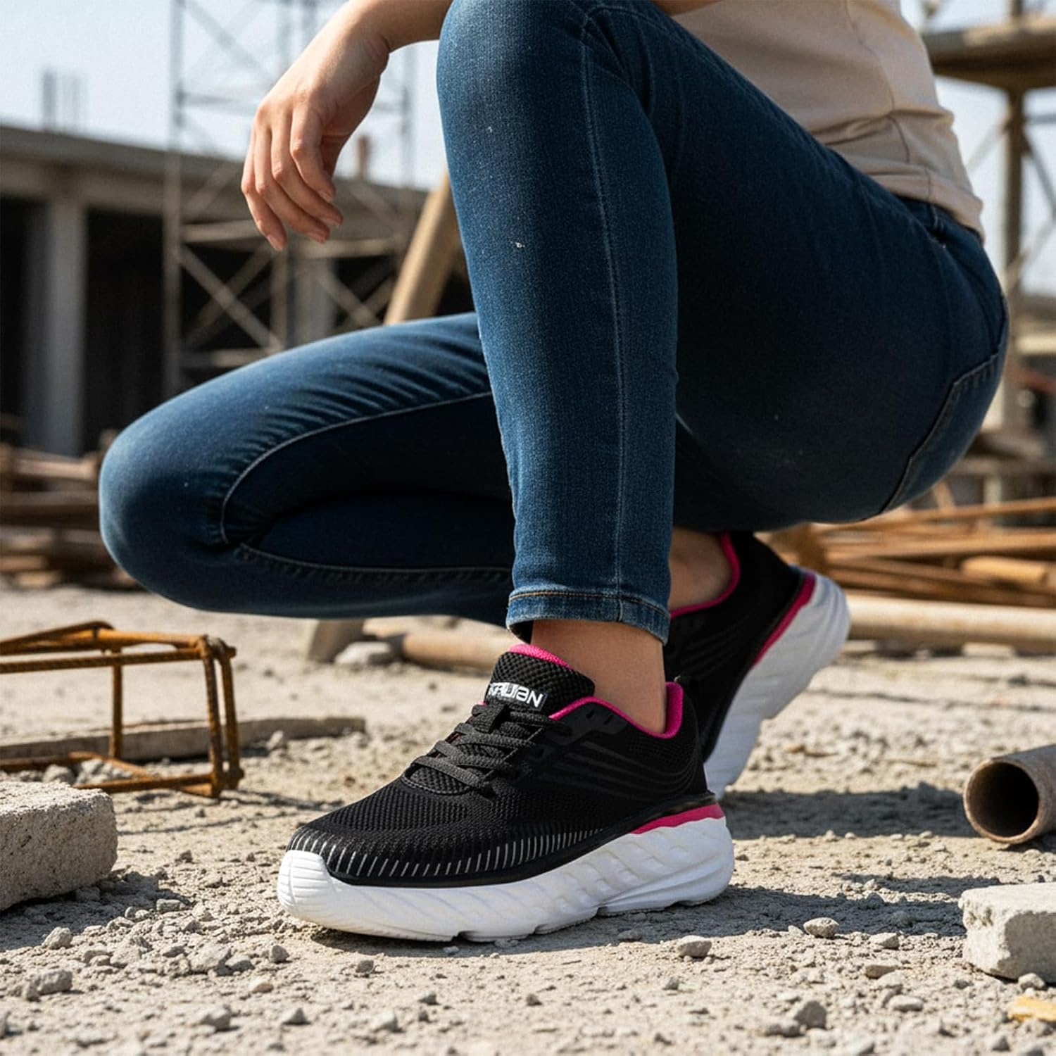 Furuian Thick-Soled Steel Toe Shoes for Women Work Safety Shoes for Women Comfortable Steel Toe Tennis Sneakers Womens Breathable Work Sneakers - Image 2