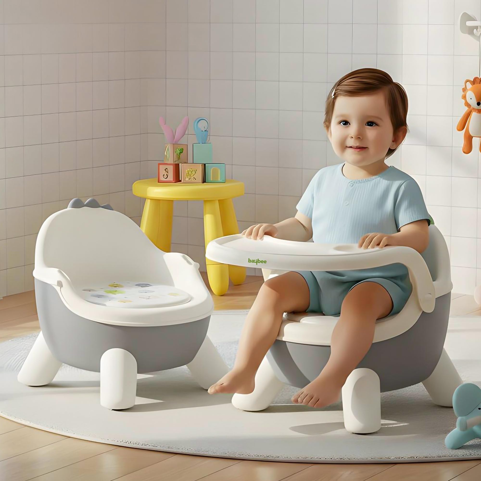 Booster Chair for Baby with Removable Dining Tray & Cushion (Grey)-image-31