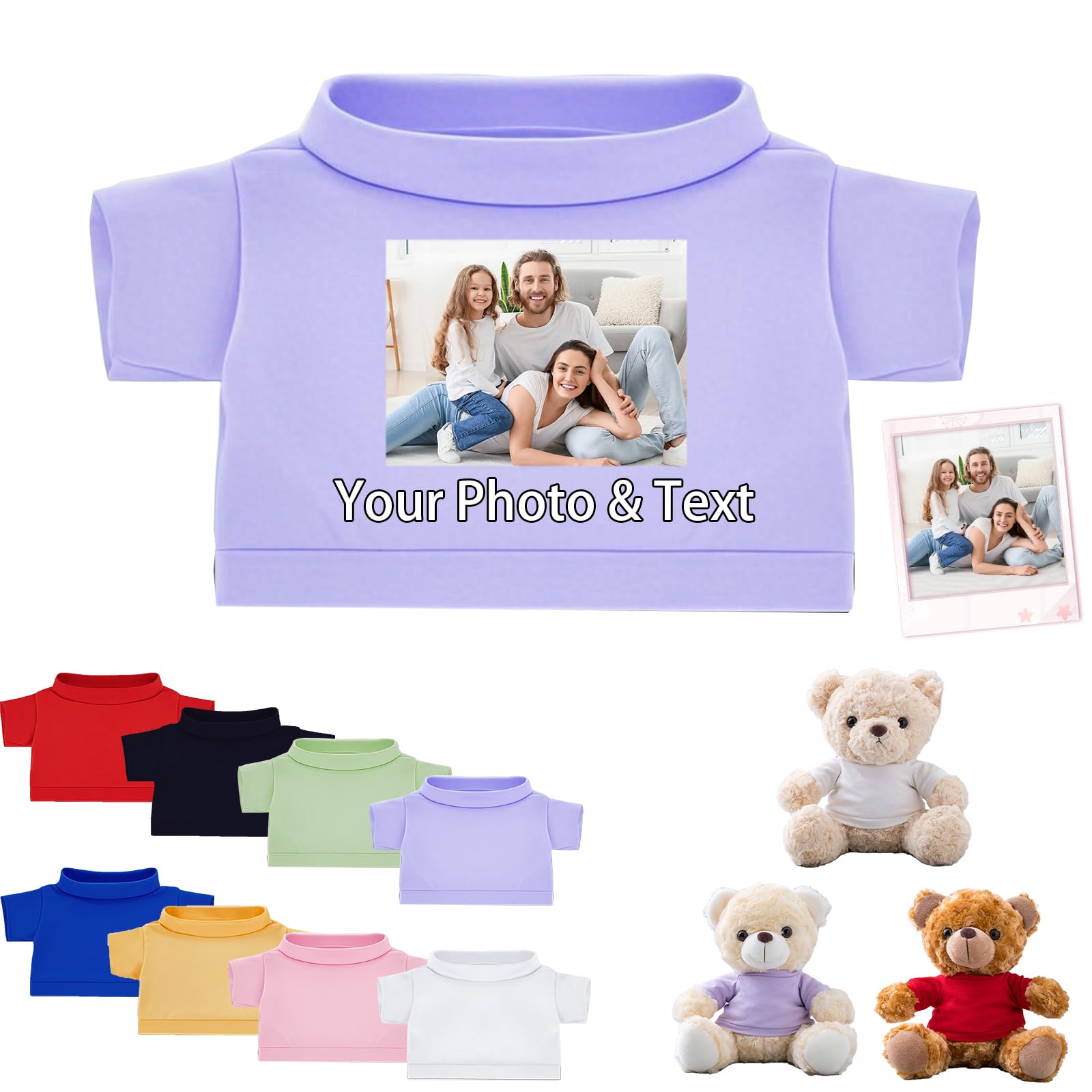 FAHOXUMR Personalised Teddy Bear Clothes with Photo Text, Custom Stuffed Animal Clothing Fit 8-16inch Stuffed Bear Clothes, Personalised Doll Clothing Make Your Own Plush Doll Shirt โ image 1