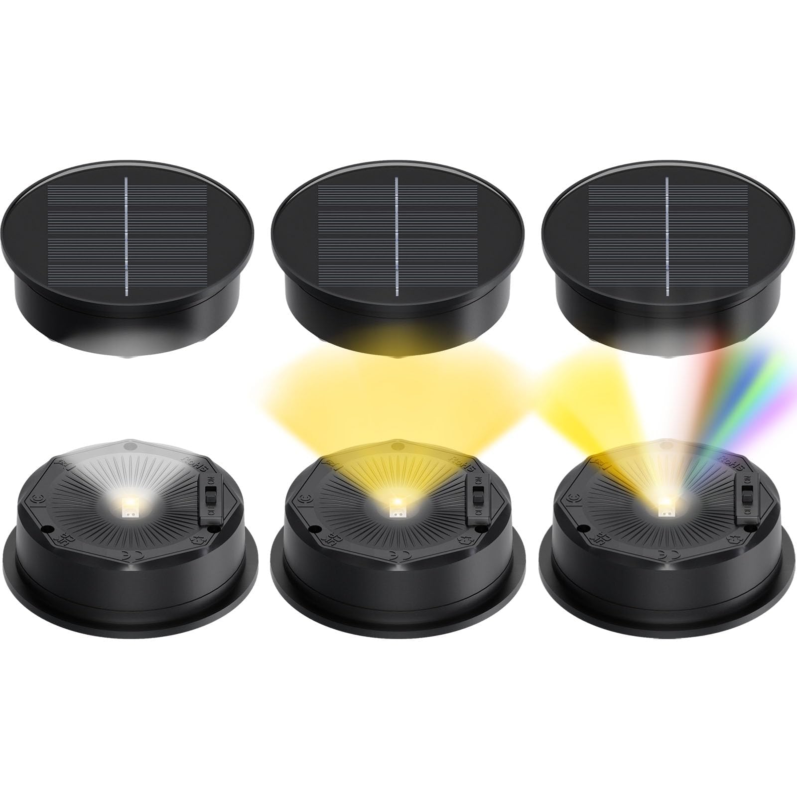 6 Pack Solar Light Replacement Tops for Lanterns, Waterproof Replacement Solar Light with 3 Lighting Modes and 8 Colours Changing, Top 8 cm Bottom 7.2 cm, Solar Replacement Part for Garden Lights