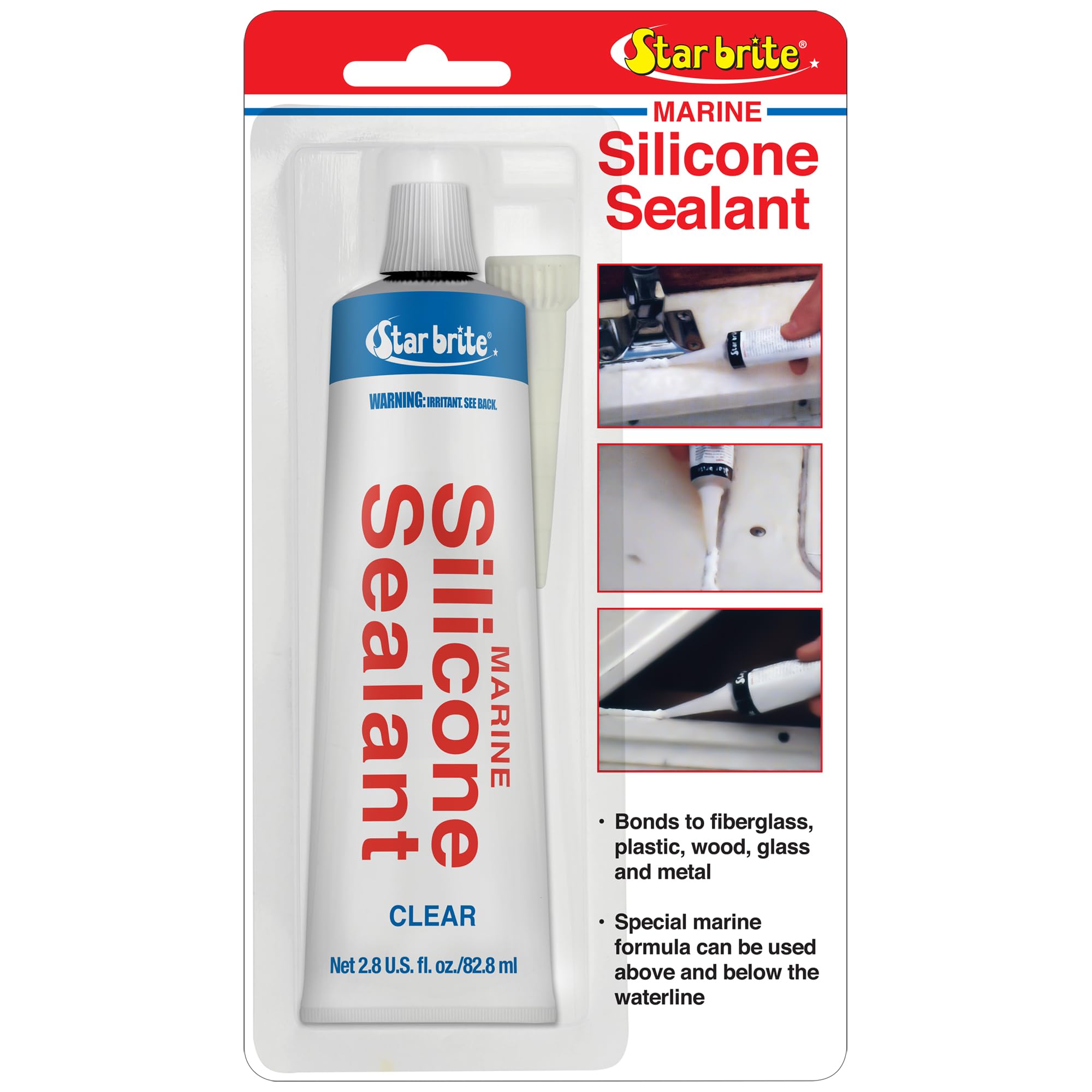 STAR BRITE Marine Silicone Sealant - Waterproof, Durable, UV Resistant, for Fiberglass, Metal, Wood, Glass, Ceramic & More 2.8 OZ. (082102P)