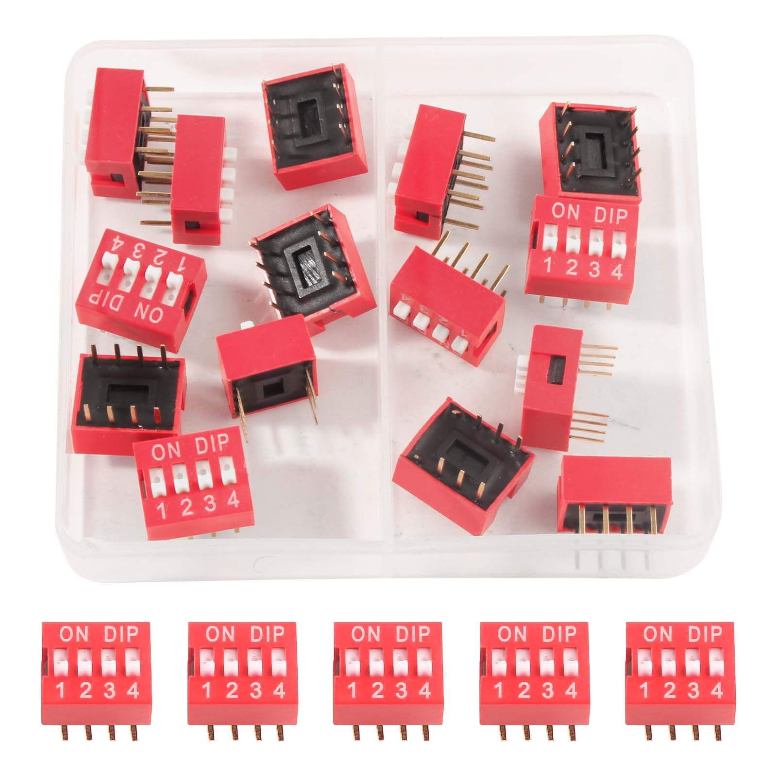 20pcs Double Row Dip Switch 4 Position, Slide Type Switch 2.54mm PCB Mountable On Off Toggle Switch for Circuit,Breadboard