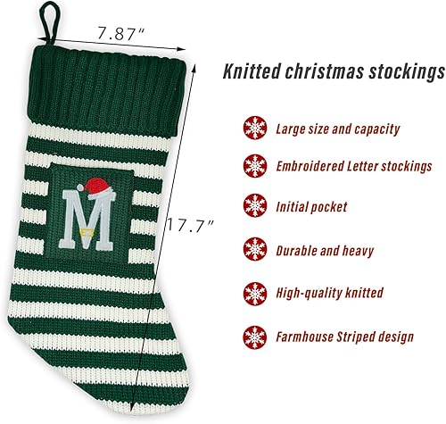 Miniatura 8 de Calcetines de Navidad de punto con inicial, monograma, medias de Navidad para la familia, casa de campo, medias de Navidad con letras, decoraciones