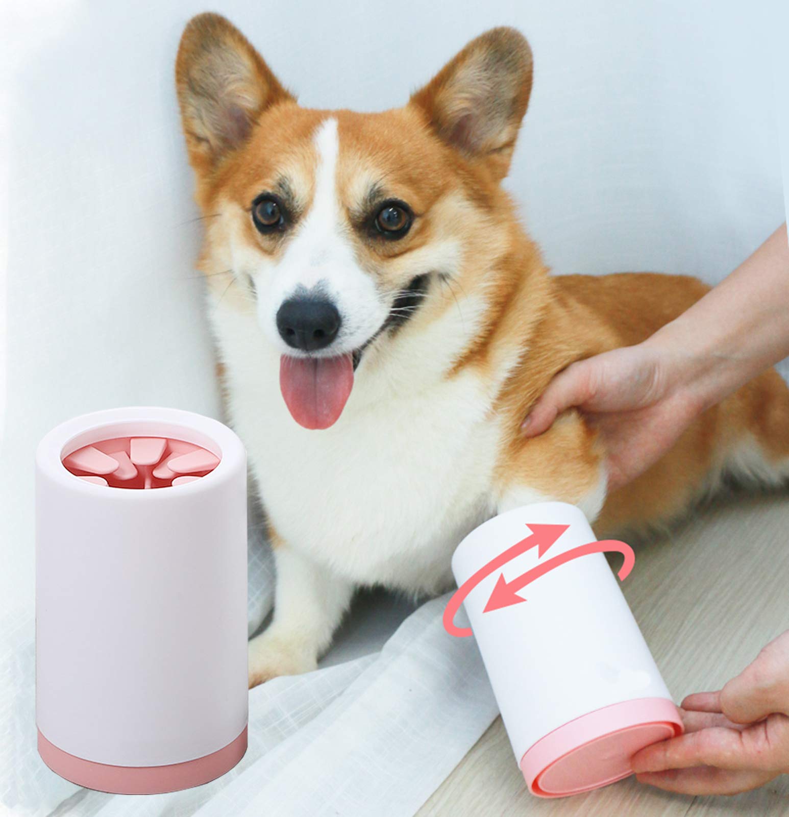 KwispelDog Paw Cleaner - Portable Dog Paw Cleaner Foot Washer Cup for Small Medium Dogs and Cats Muddy Paw, Pink S