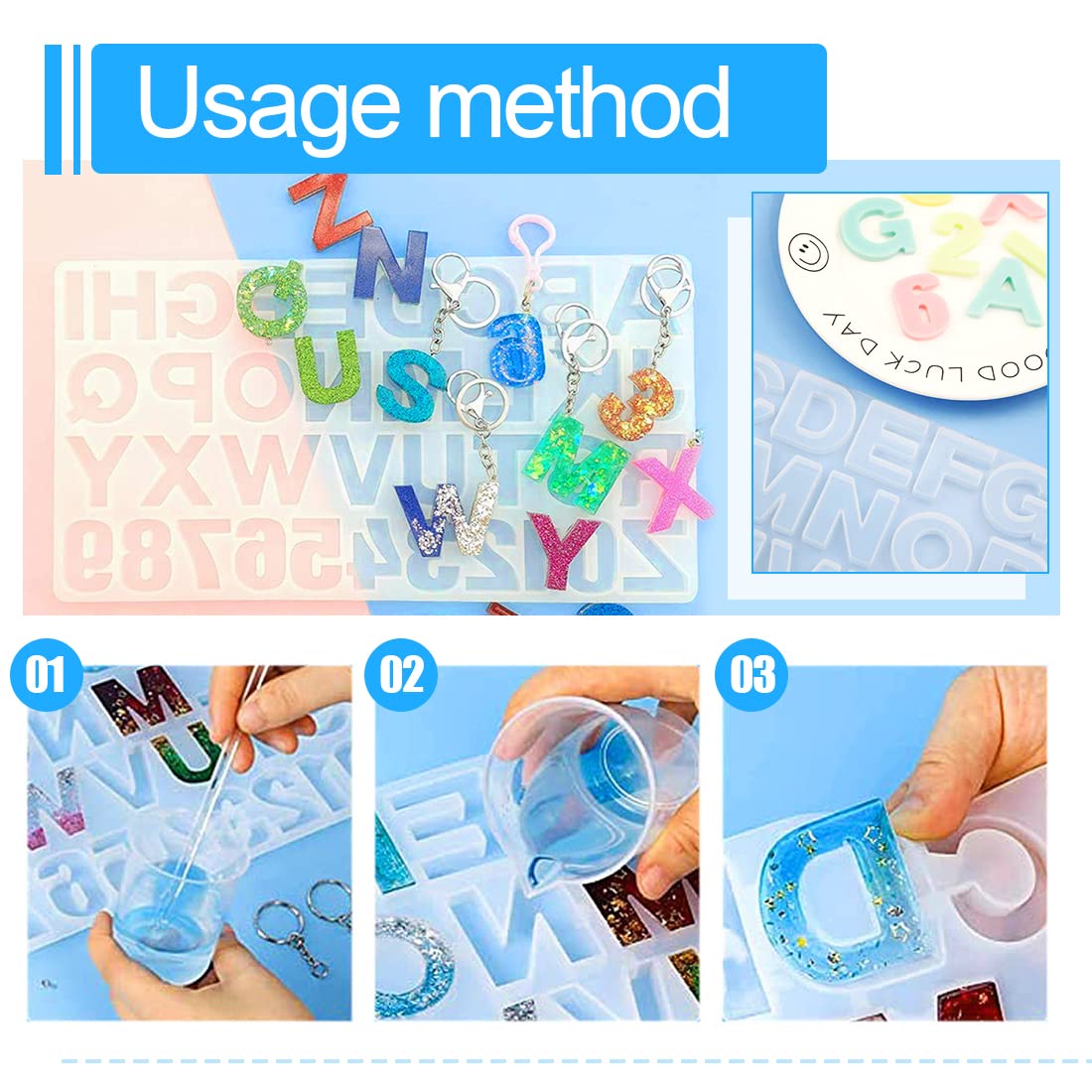 Mocoosy Set van 182 siliconen harsvormen in de vorm van letters van het alfabet om te knutselen, epoxyharsvormen, sleutelhangers, hangers, ornamenten, harssieraden
